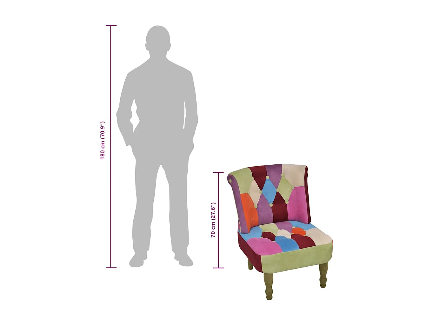 Chaises en style français lot de 2 avec design patchwork tissu