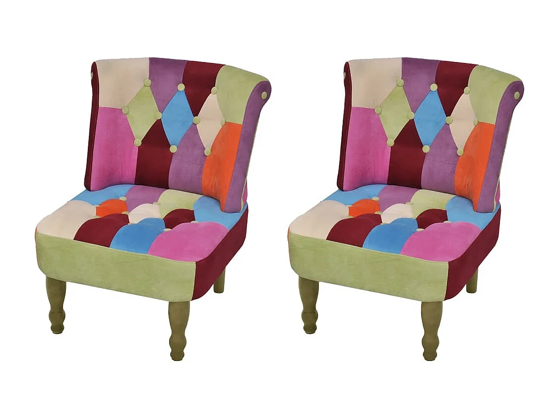 Chaises en style français lot de 2 avec design patchwork tissu