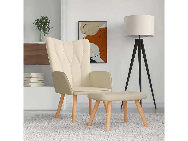 Chaise de relaxation avec tabouret Crème Tissu