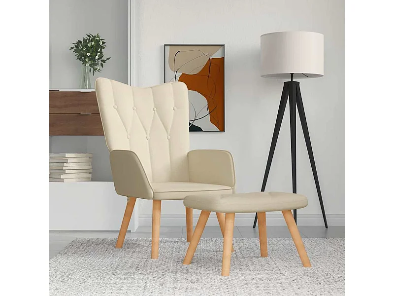 Chaise de relaxation avec tabouret Crème Tissu