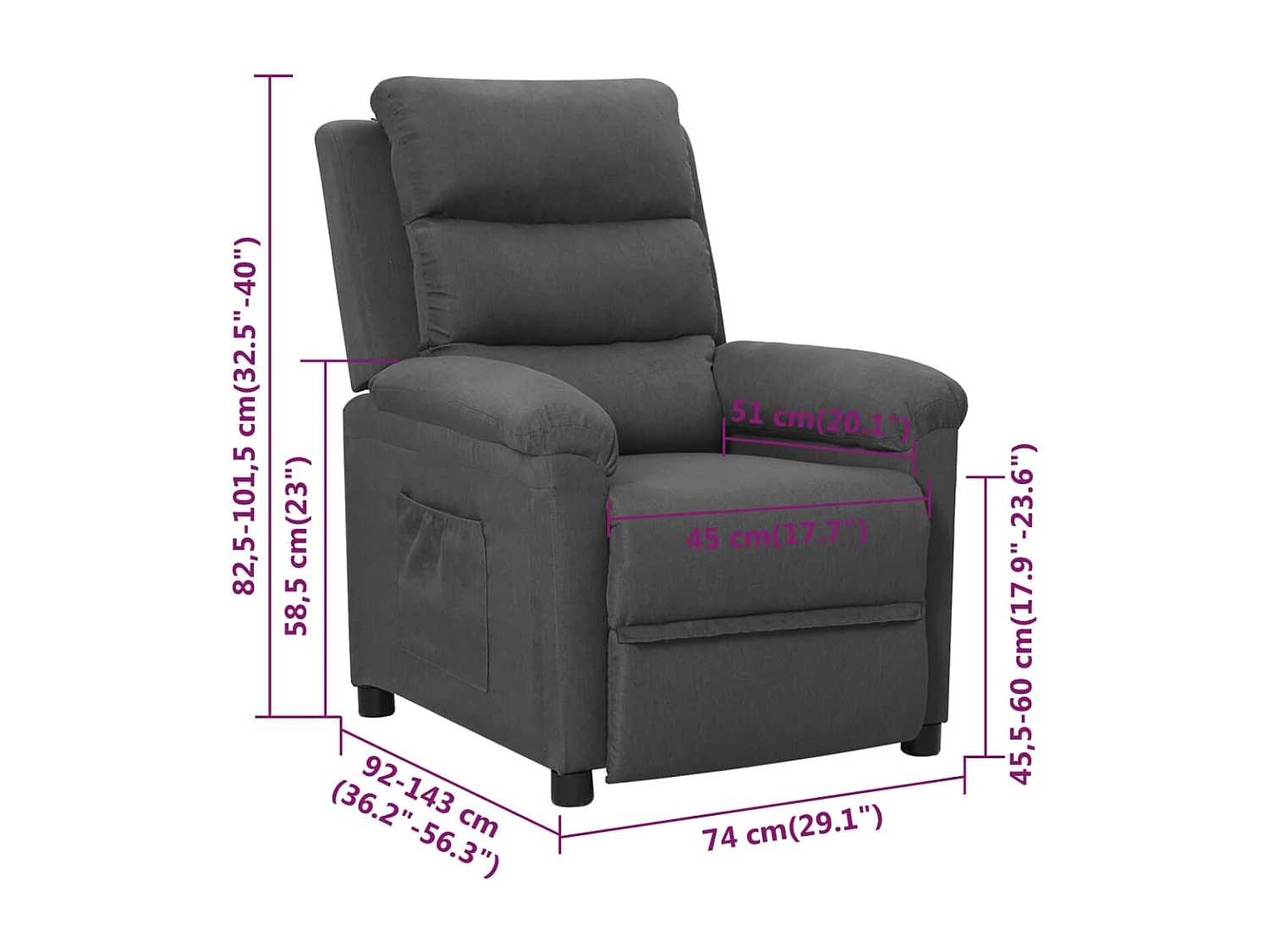 Fauteuil inclinable Gris foncé Tissu