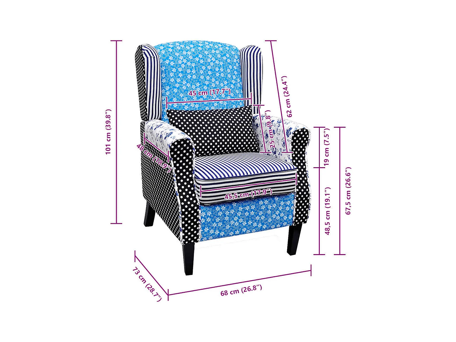 Fauteuil avec design de patchwork Tissu
