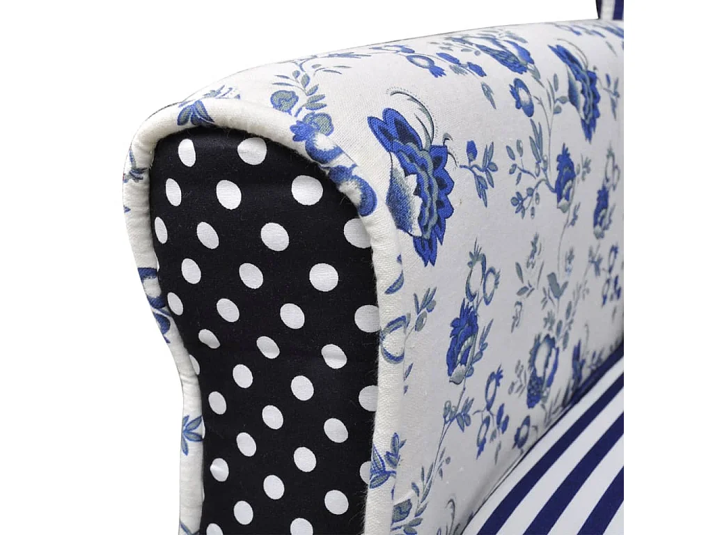 Fauteuil met patchwork stof blauw/grijs