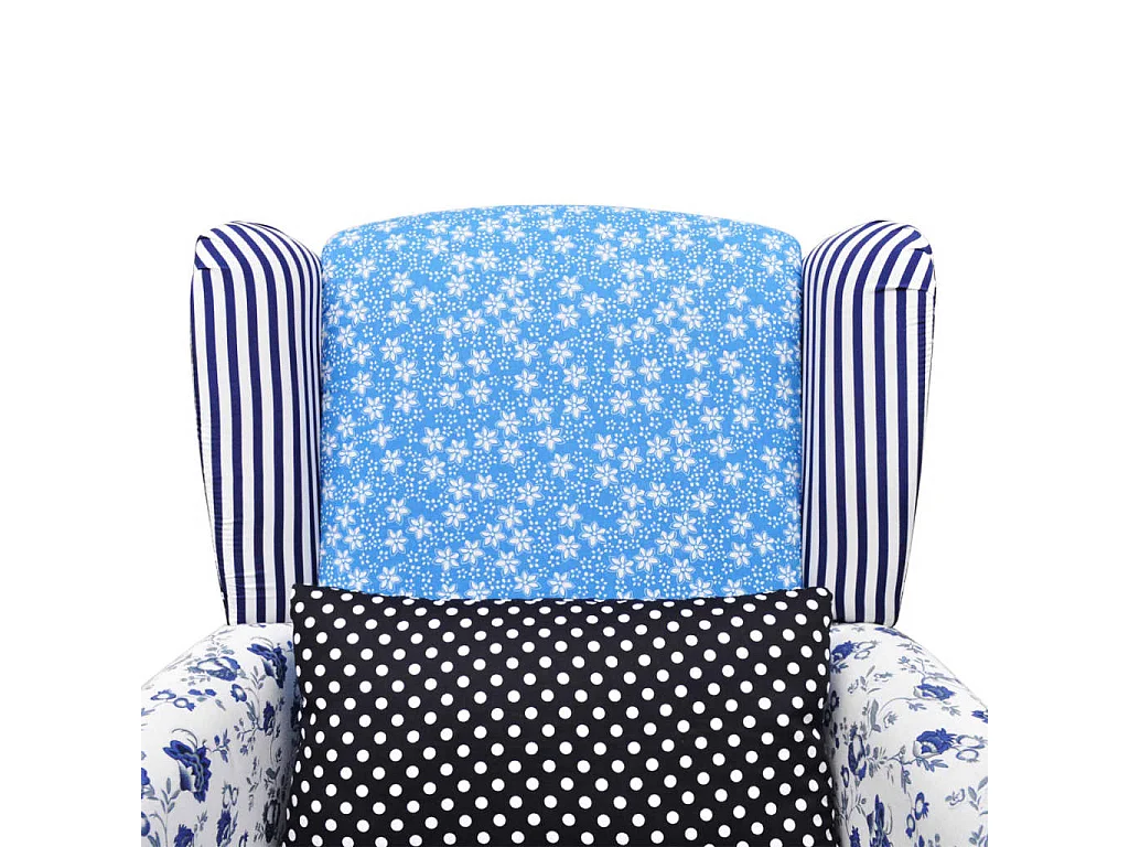 Fauteuil met patchwork stof blauw/grijs