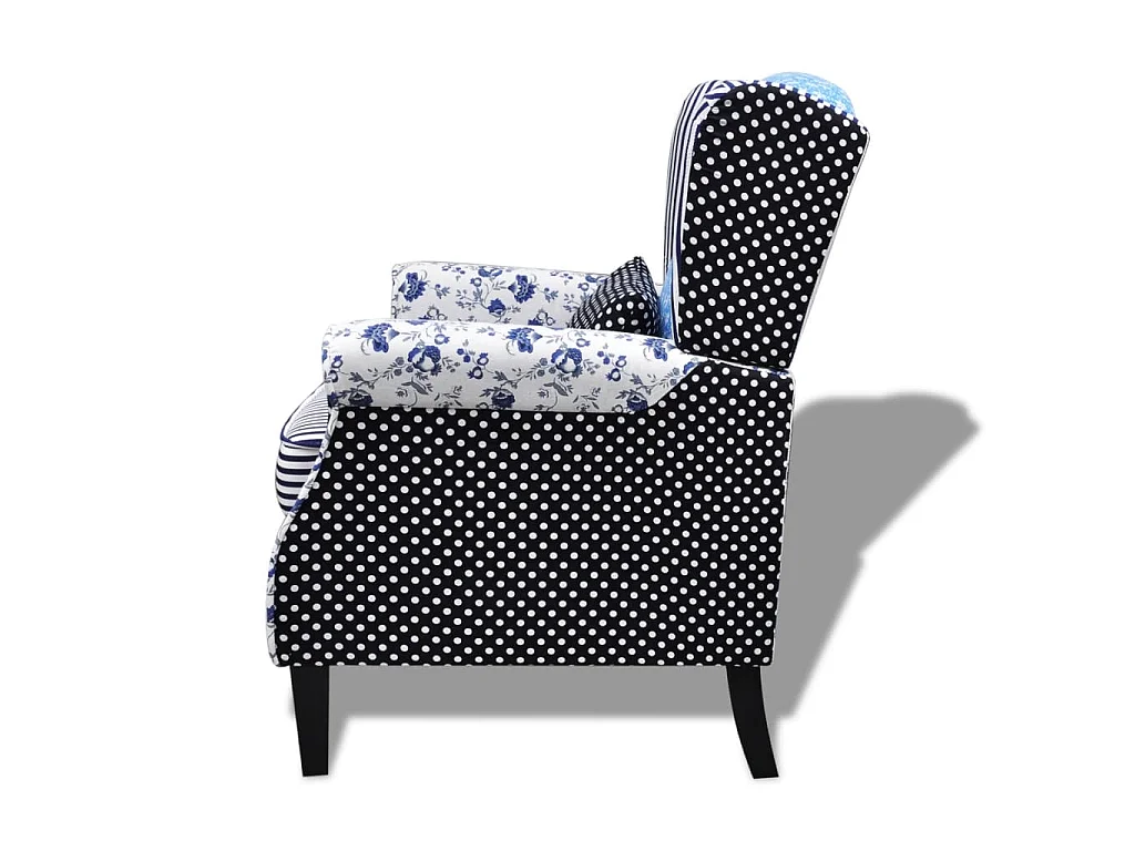 Fauteuil met patchwork stof blauw/grijs