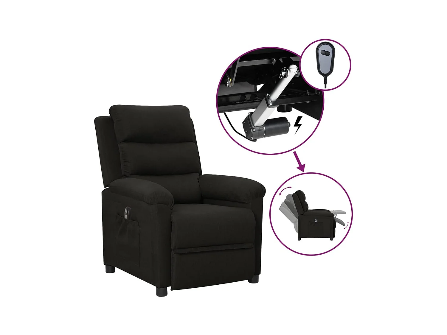 Fauteuil inclinable électrique Noir Tissu