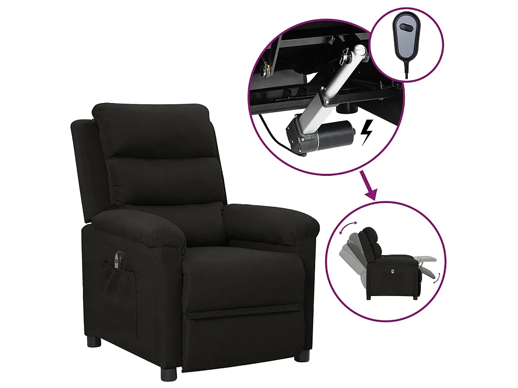 Fauteuil inclinable électrique Noir Tissu