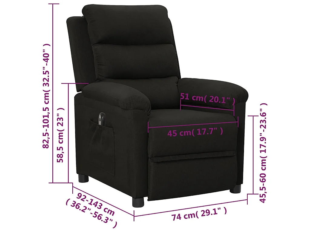 Fauteuil inclinable électrique Noir Tissu