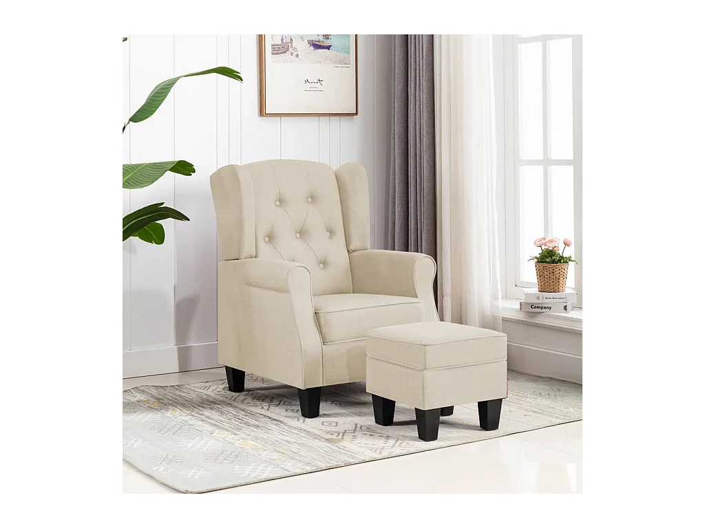 Fauteuil avec repose-pied Crème Tissu