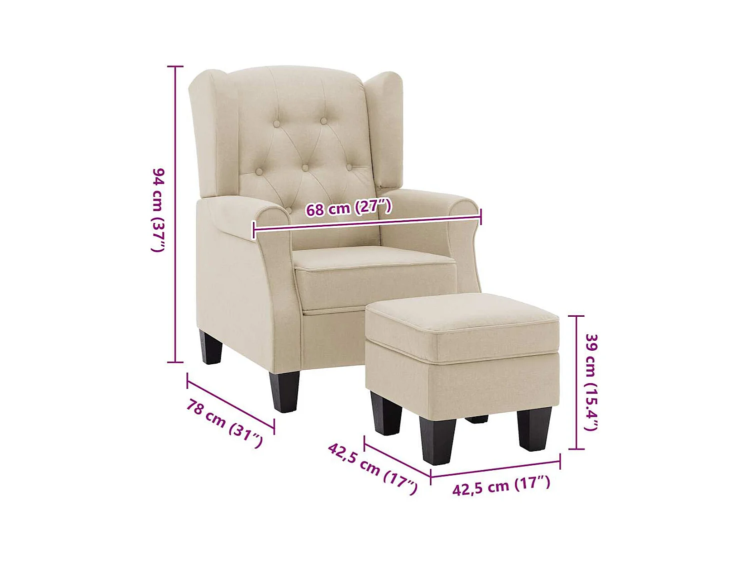 Fauteuil avec repose-pied Crème Tissu