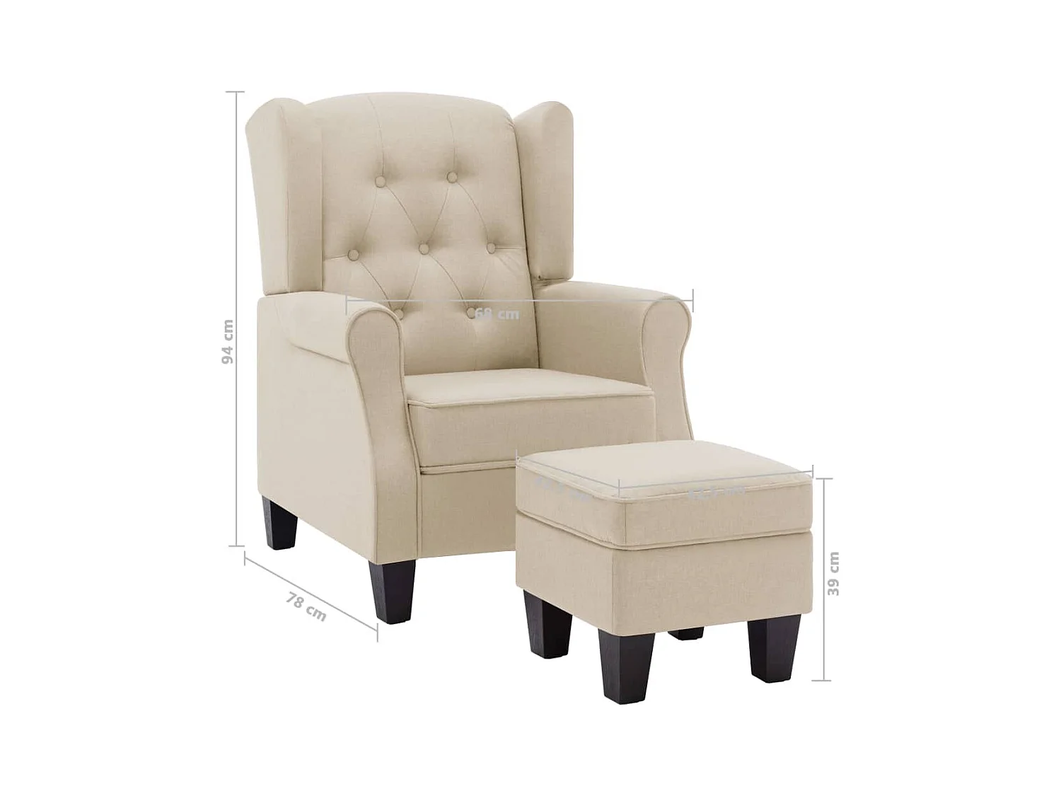 Fauteuil avec repose-pied Crème Tissu