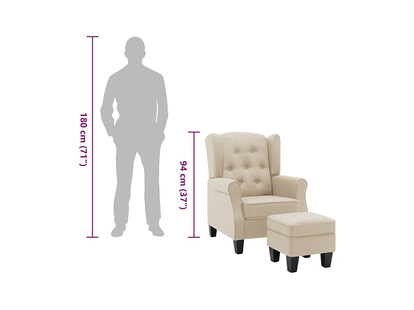 Fauteuil avec repose-pied Crème Tissu