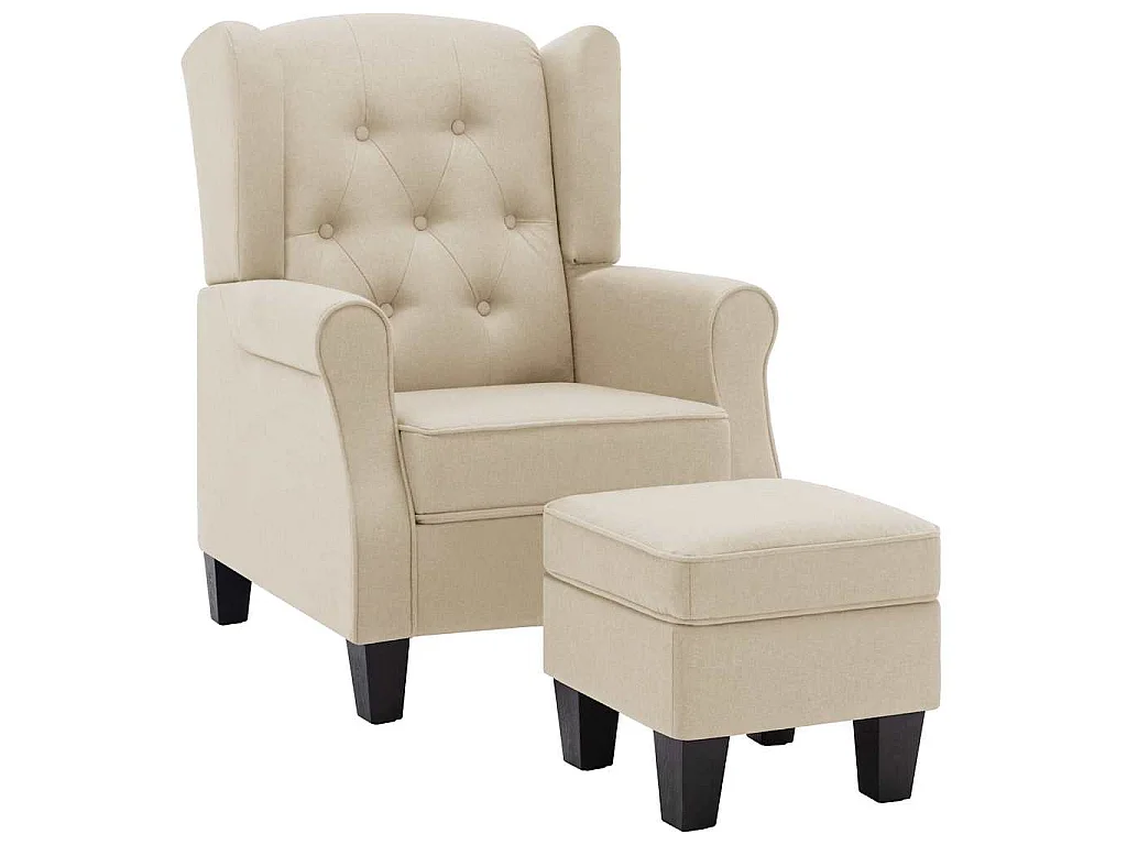 Fauteuil avec repose-pied Crème Tissu