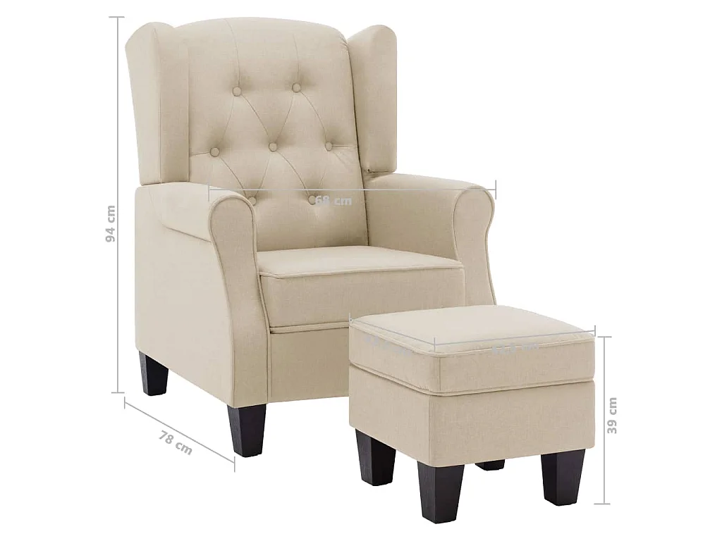 Fauteuil avec repose-pied Crème Tissu
