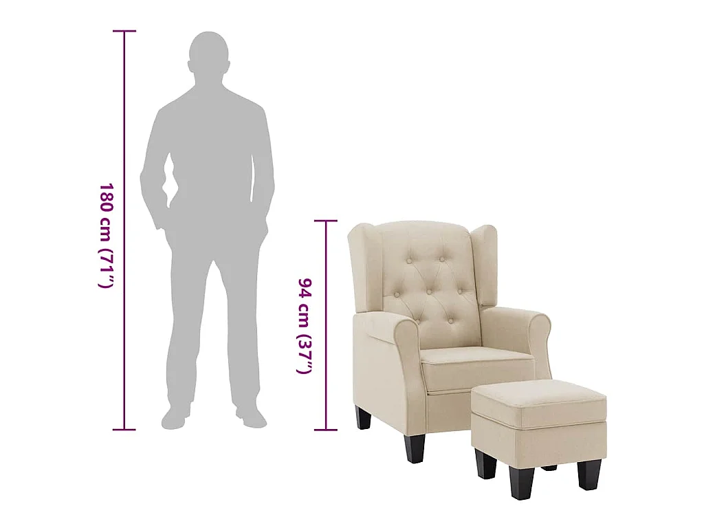 Fauteuil avec repose-pied Crème Tissu