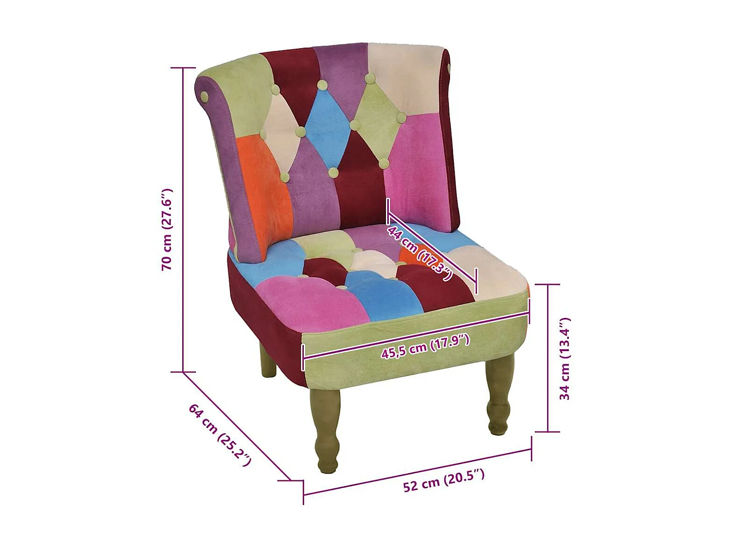 Franse stoel met patchwork ontwerp stof