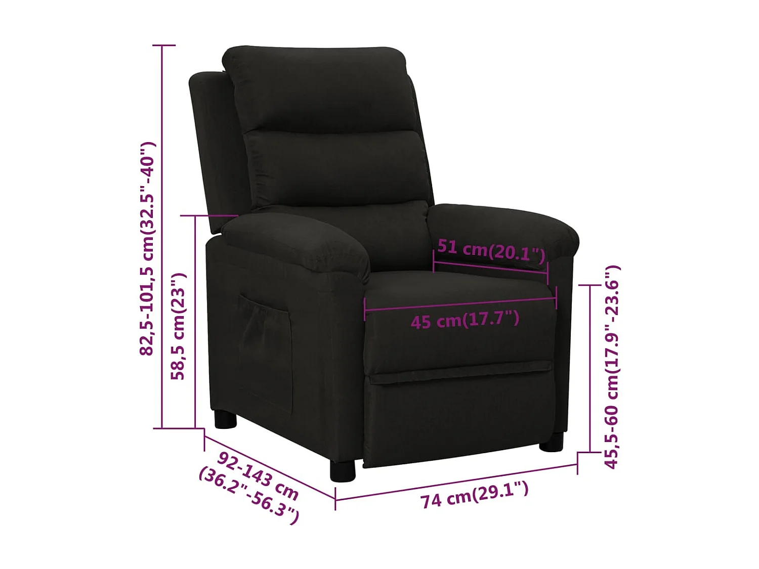 Fauteuil inclinable Noir Tissu