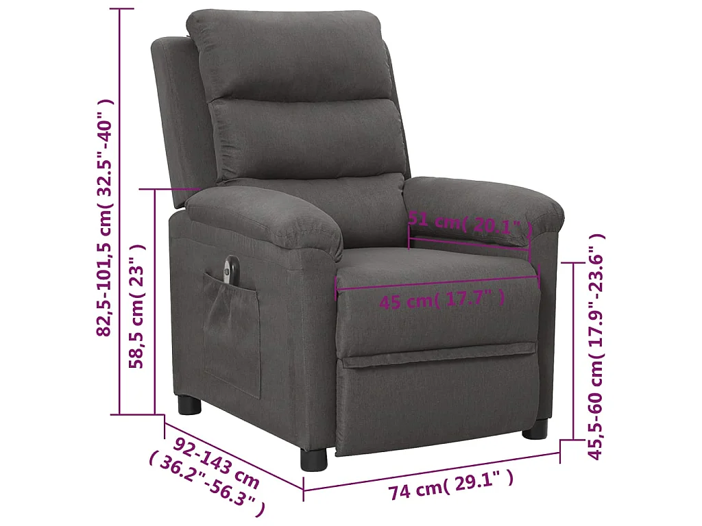 Fauteuil inclinable électrique Gris foncé Tissu