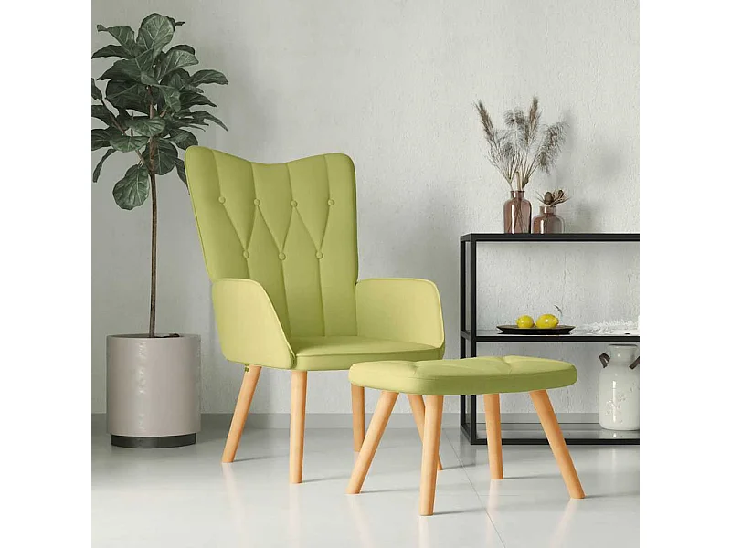 Chaise de relaxation avec tabouret Vert Tissu