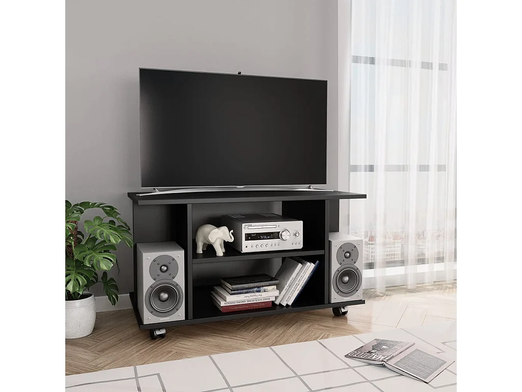 Tv-meubel met wieltjes 80x40x45 cm bewerkt hout zwart