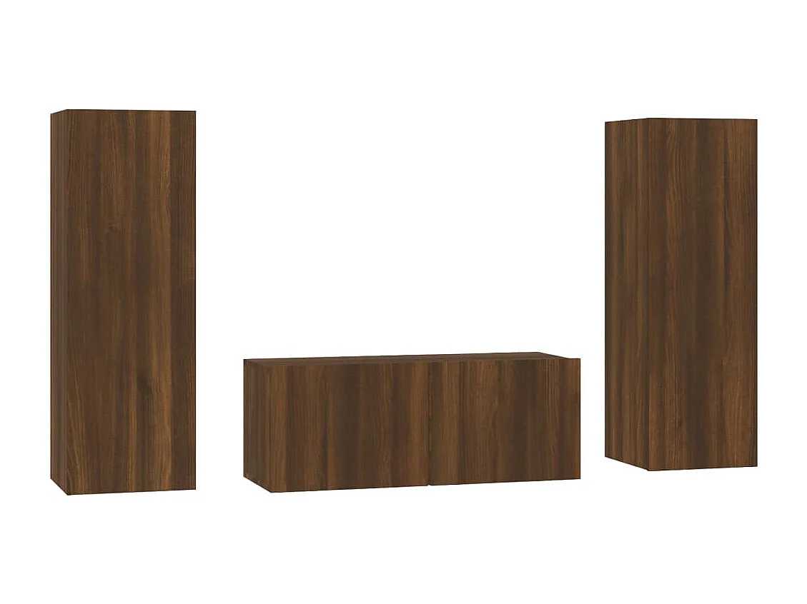 Conjunto móveis de TV 3pcs madeira processada carvalho castanho