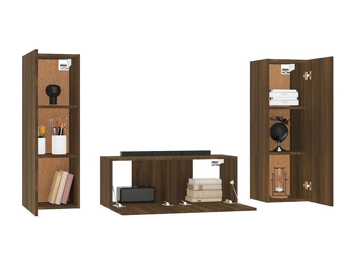 Conjunto móveis de TV 3pcs madeira processada carvalho castanho