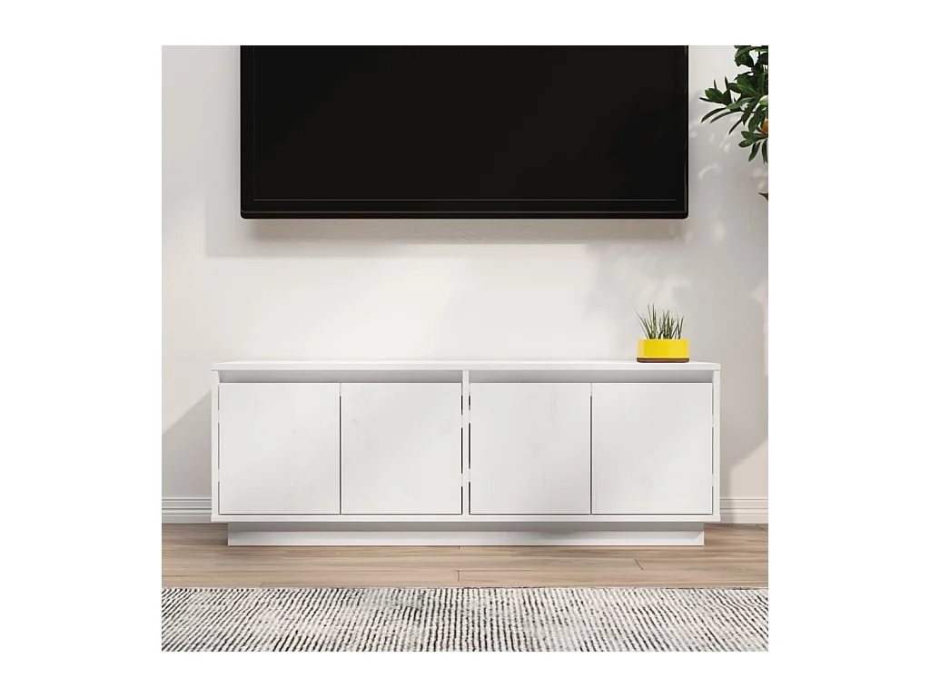 Meuble TV Blanc 110x34x40 cm Bois de pin massif