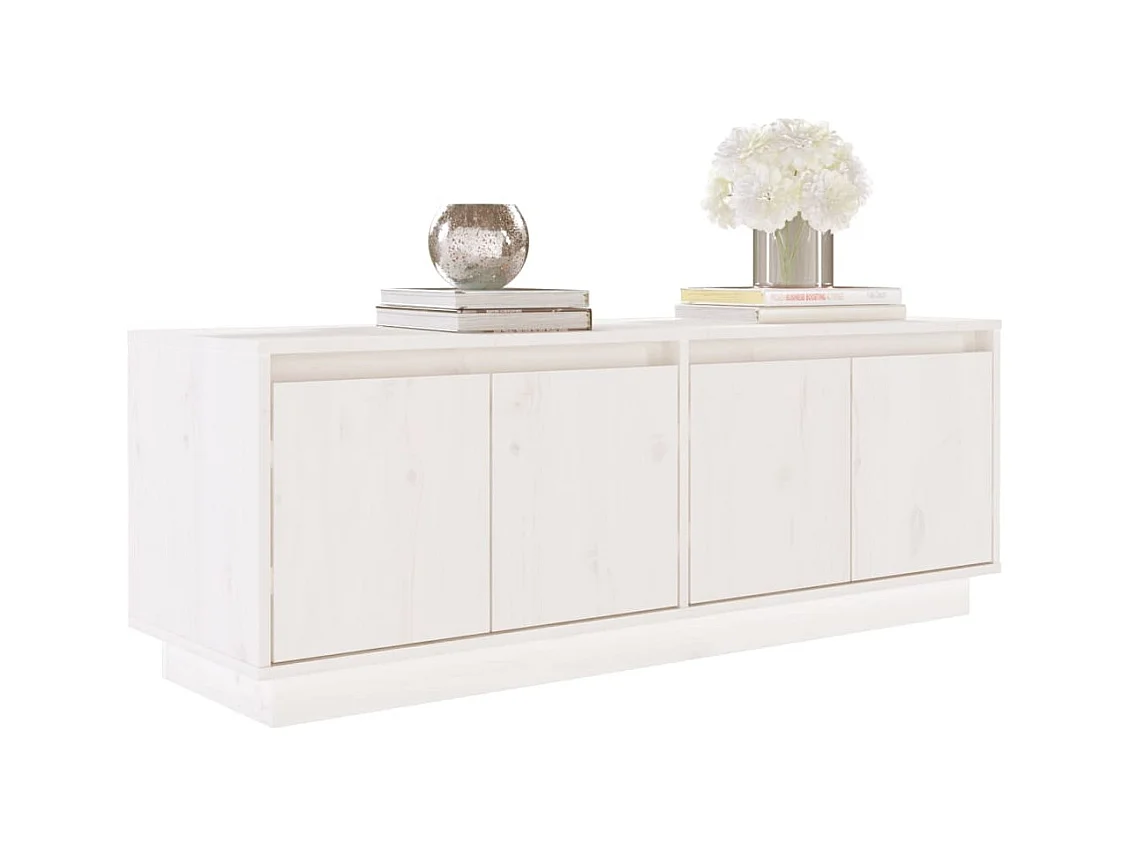 Meuble TV Blanc 110x34x40 cm Bois de pin massif