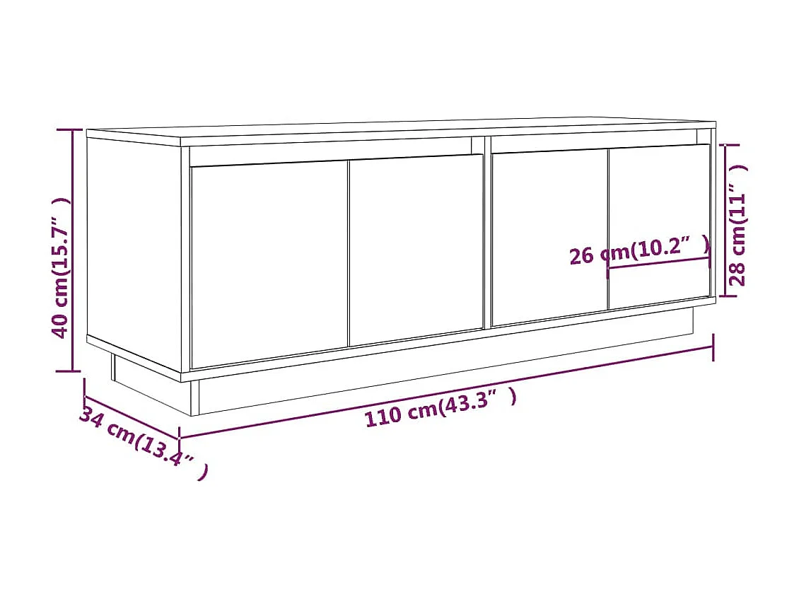 TV-Schrank Weiß 110x34x40 cm Massivholz Kiefer