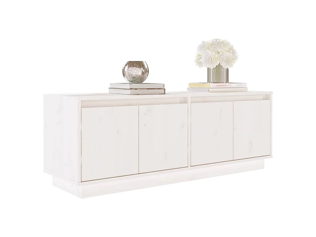 Meuble TV Blanc 110x34x40 cm Bois de pin massif