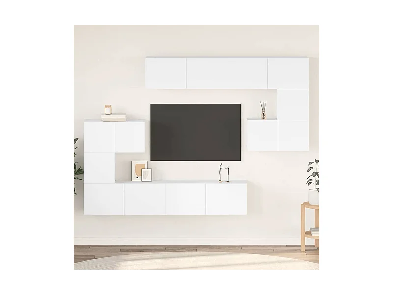 Set Mobili Porta TV 8 pz Bianco in Legno Multistrato