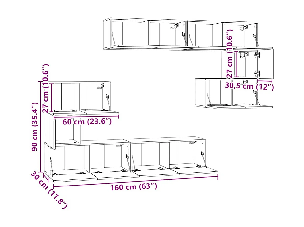 Ensemble de meubles TV 8 pcs Blanc Bois d'ingénierie