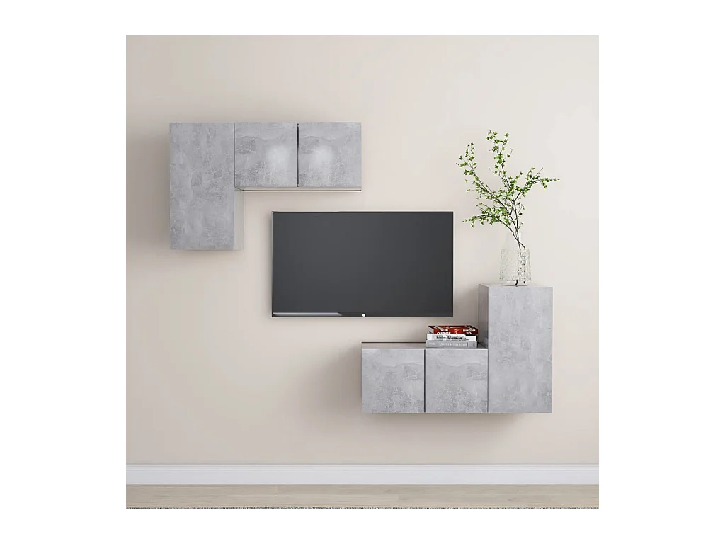Set di Mobili Porta TV 4 pz Grigio Cemento in Legno Multistrato