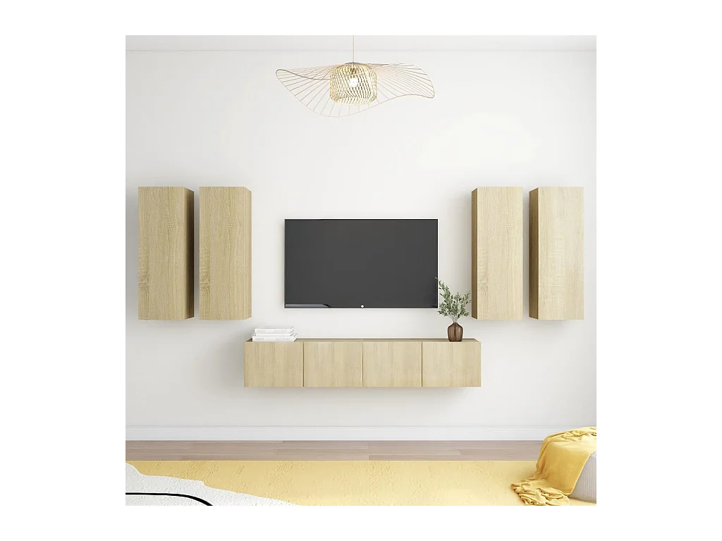 6pcs conjunto de móveis de TV derivados madeira carvalho sonoma