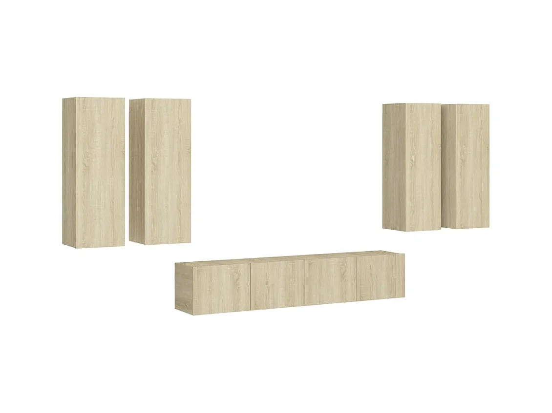 6pcs conjunto de móveis de TV derivados madeira carvalho sonoma