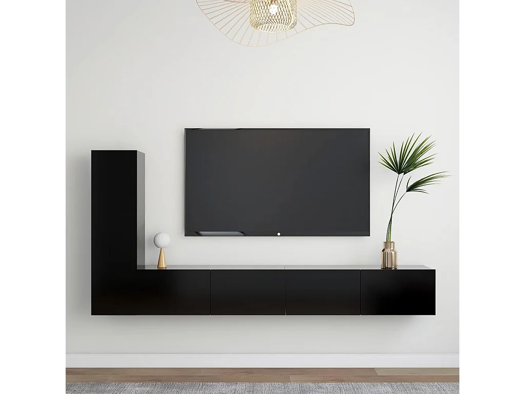 Set de muebles de salón TV 3 pzas madera de ingeniería negro