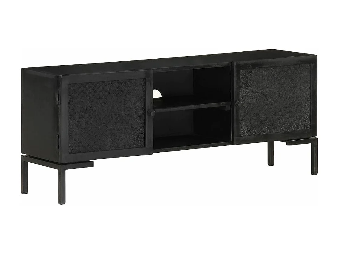 Mobile Porta TV Nero 115x30x46cm in Legno Massello di Mango