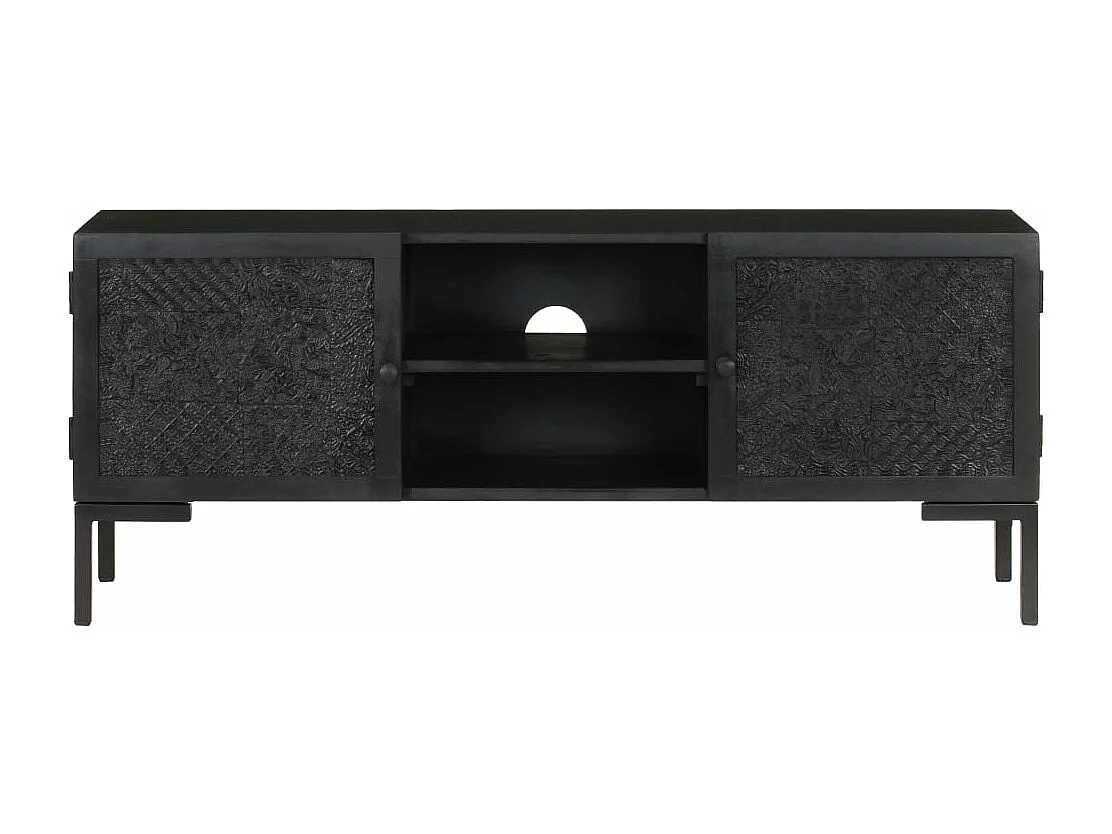 Mobile Porta TV Nero 115x30x46cm in Legno Massello di Mango