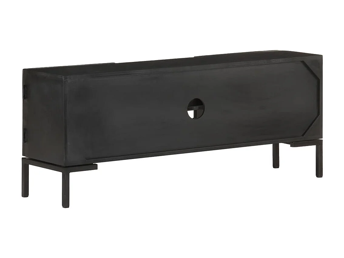 Mobile Porta TV Nero 115x30x46cm in Legno Massello di Mango