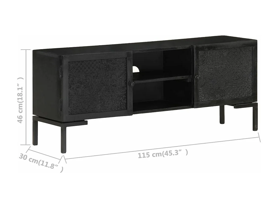 Mobile Porta TV Nero 115x30x46cm in Legno Massello di Mango