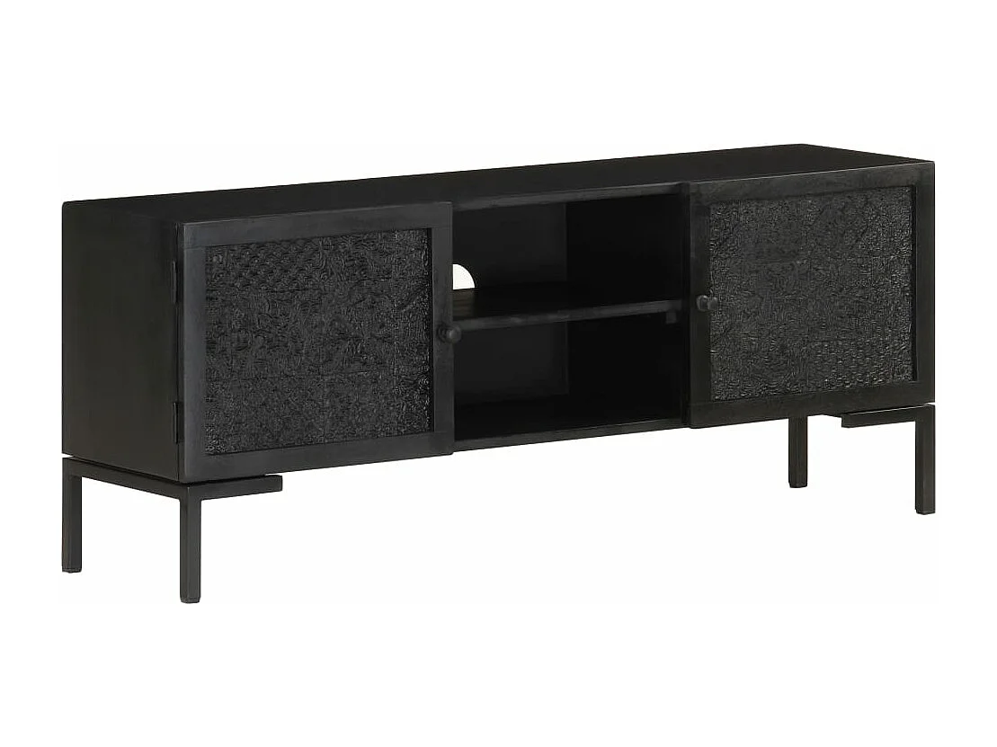 Mobile Porta TV Nero 115x30x46cm in Legno Massello di Mango