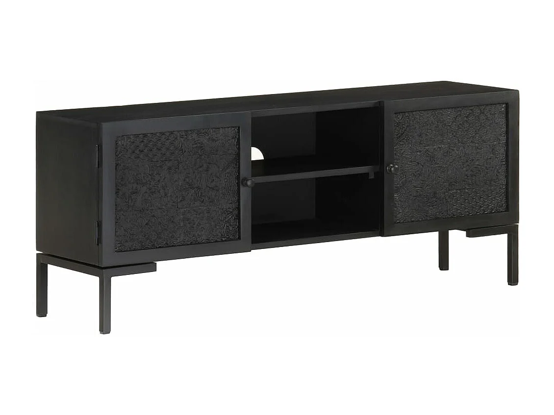 Mobile Porta TV Nero 115x30x46cm in Legno Massello di Mango