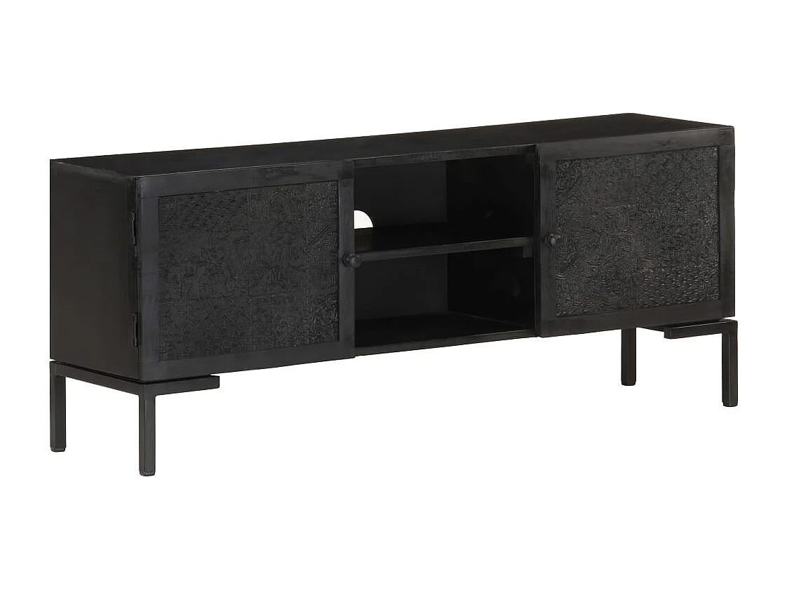 Mobile Porta TV Nero 115x30x46cm in Legno Massello di Mango