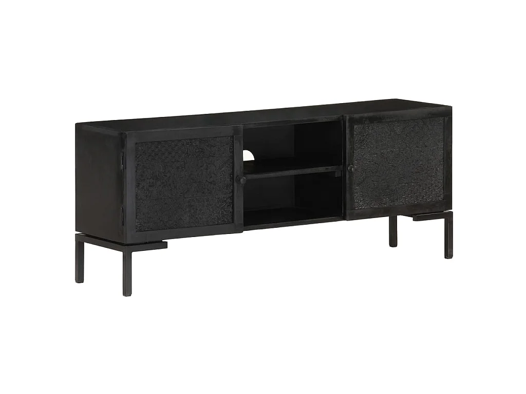 Mobile Porta TV Nero 115x30x46cm in Legno Massello di Mango