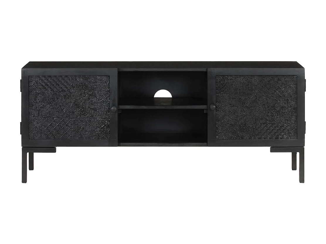 Mobile Porta TV Nero 115x30x46cm in Legno Massello di Mango