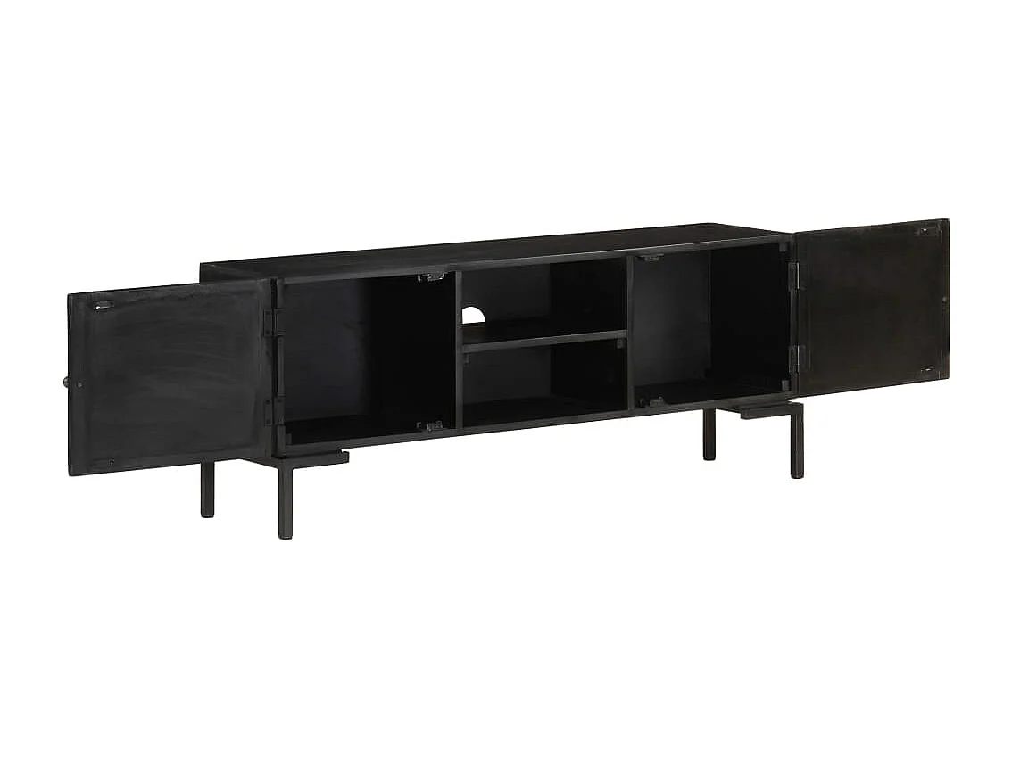 Mobile Porta TV Nero 115x30x46cm in Legno Massello di Mango
