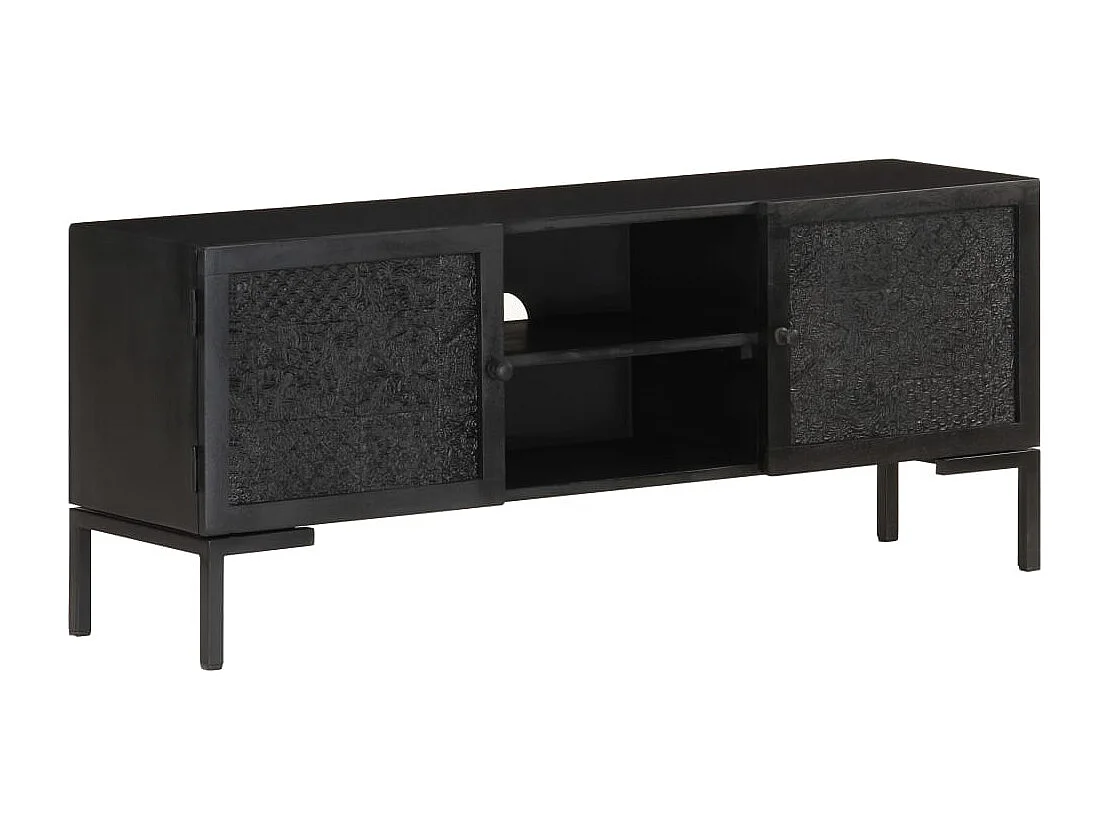 Mobile Porta TV Nero 115x30x46cm in Legno Massello di Mango