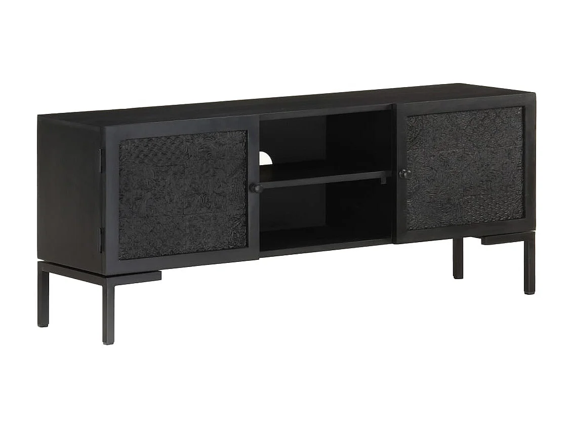 Mobile Porta TV Nero 115x30x46cm in Legno Massello di Mango