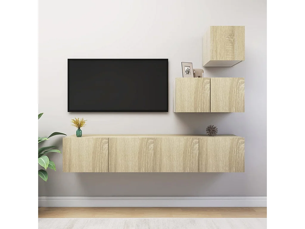 Juego de muebles de salón 4 piezas roble Sonoma