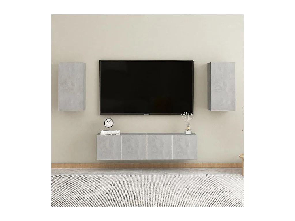 Set di Mobili Porta TV 4 pz Grigio Cemento in Legno Multistrato